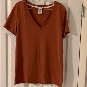 PINK rust v neck tee